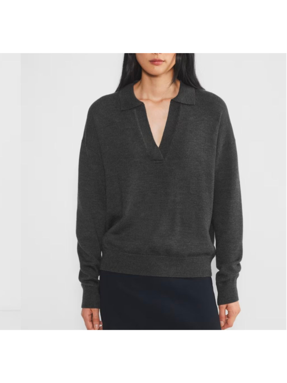 Aritzia Wilfred Free Clara Merino Wool Polo Sweater V-Neck Preppy Oversized S